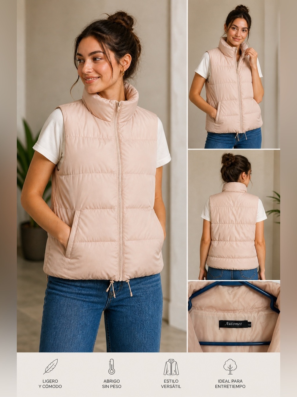 NWOT Automét Lightweight Puffer Vest Zip Up Adjustable Hem – Size S